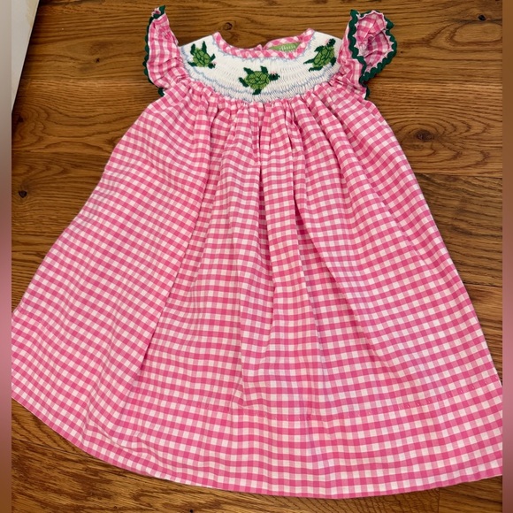Classic Whimsy Sea Turtle Smocked Dress Pink Gingham Size 12M - Picture 2 of 11